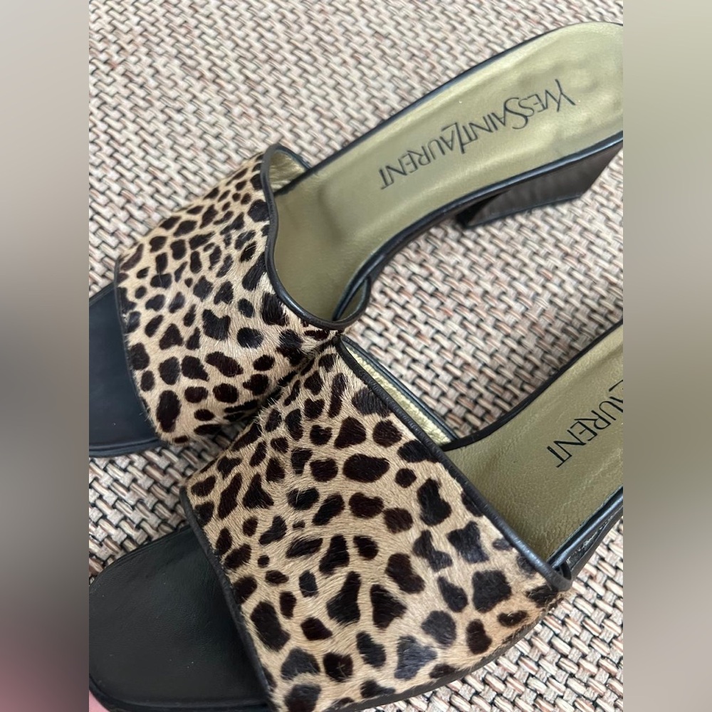 Yves Saint Laurent Leopard hair Print Slide Mules - Black & Brown - Picture 3 of 7